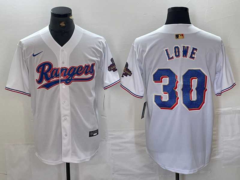 Men%27s Texas Rangers #30 Nathaniel Lowe White 2024 Gold Collection Limited Cool Base Jersey